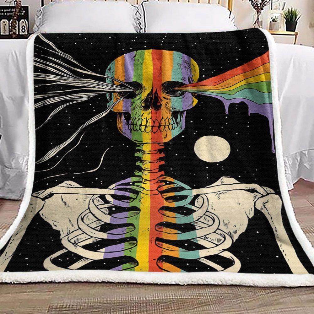 Skull Rainbow Sherpa Fleece Blanket