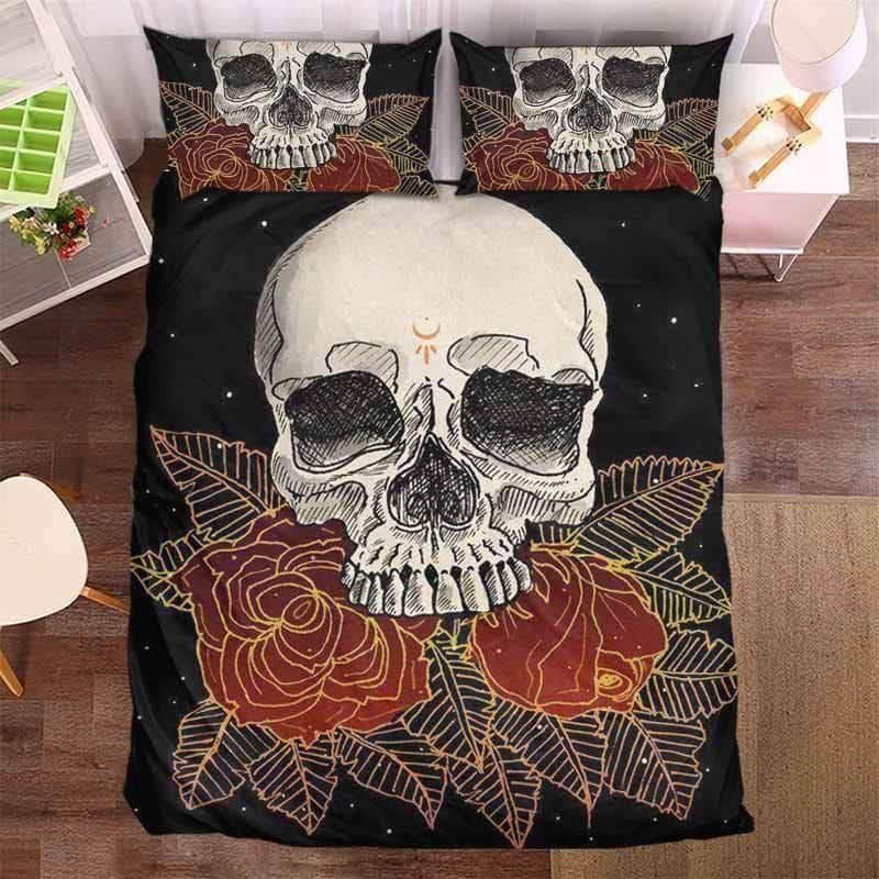 Skull Red Flower Printed Bedding Set