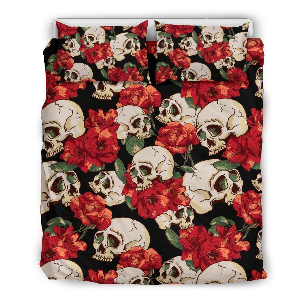 Skull Red Rose Bedding Set