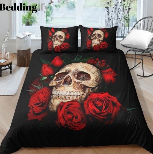 Skull Red Rose Bedding Set