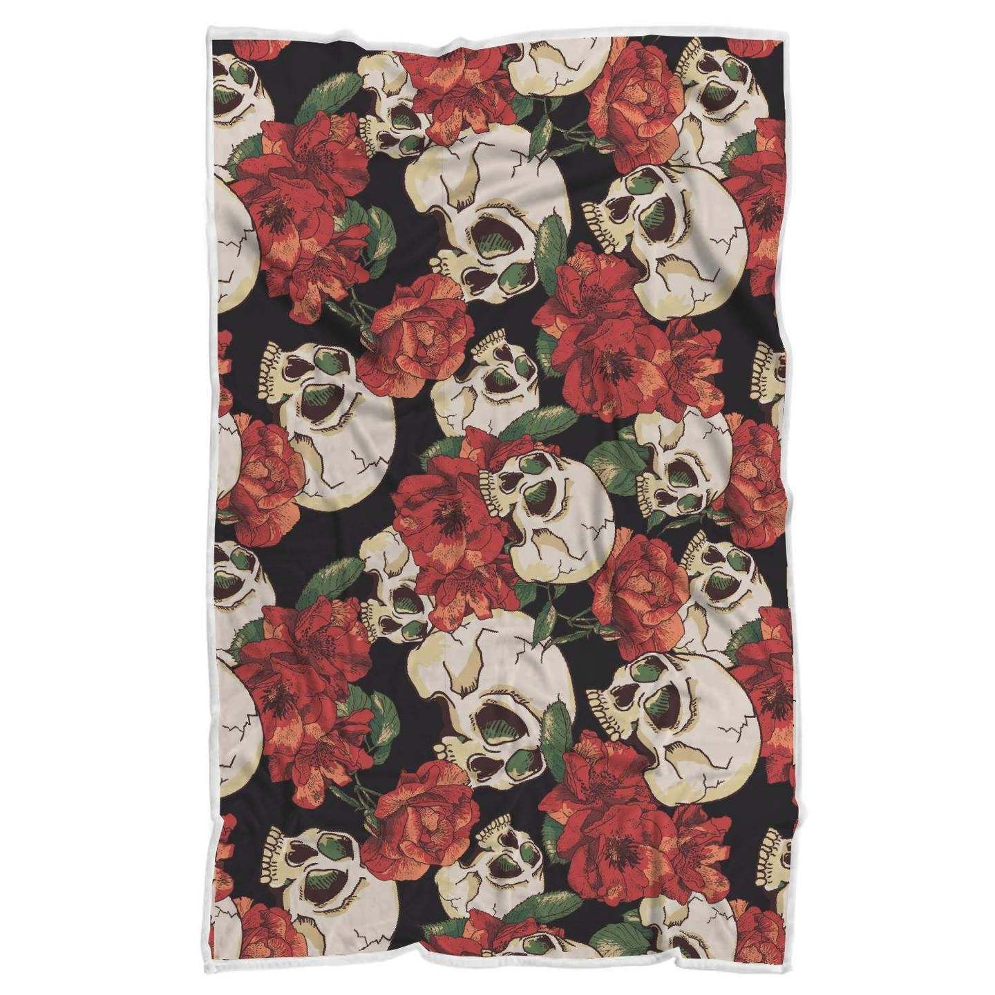 Skull Red Rose Sherpa Fleece Blanket