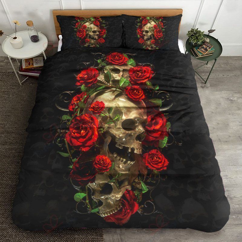 Skull Red Rose Bedding Set