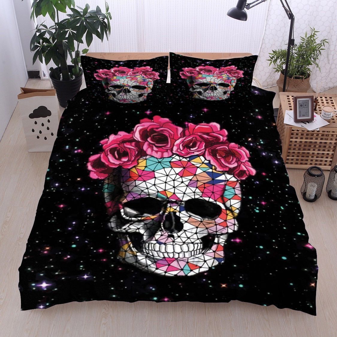 Skull Red Rose Bedding Set