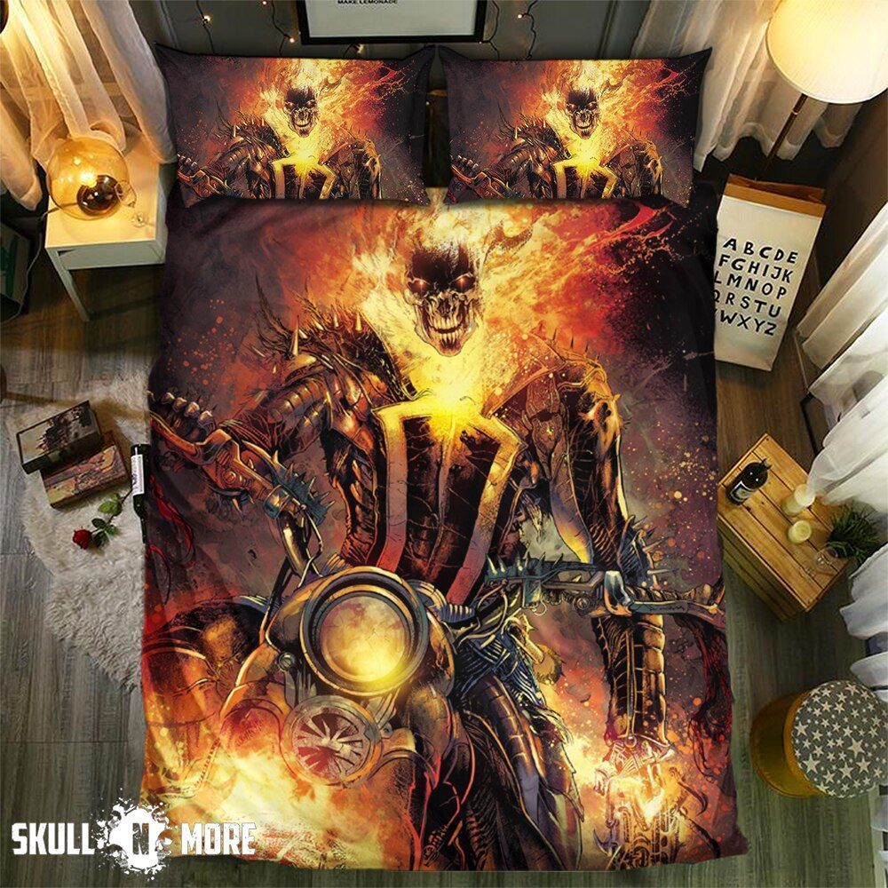 Skull Ride Motorcycle Fire Bedding Set