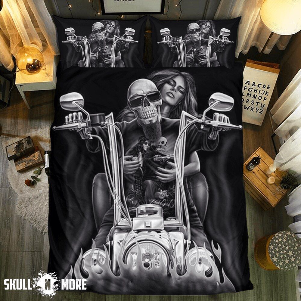 Skull Ride Motorcycle Girl Bedding Set