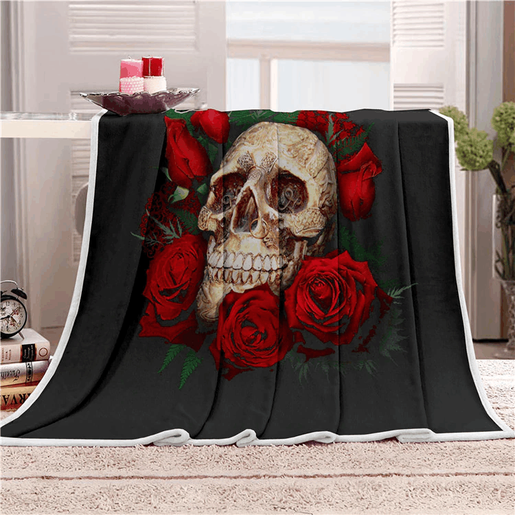 Skull Roese Sherpa Fleece Blanket