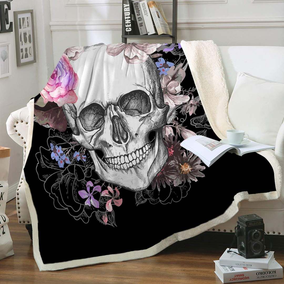 Skull Rose Sherpa Fleece Blanket