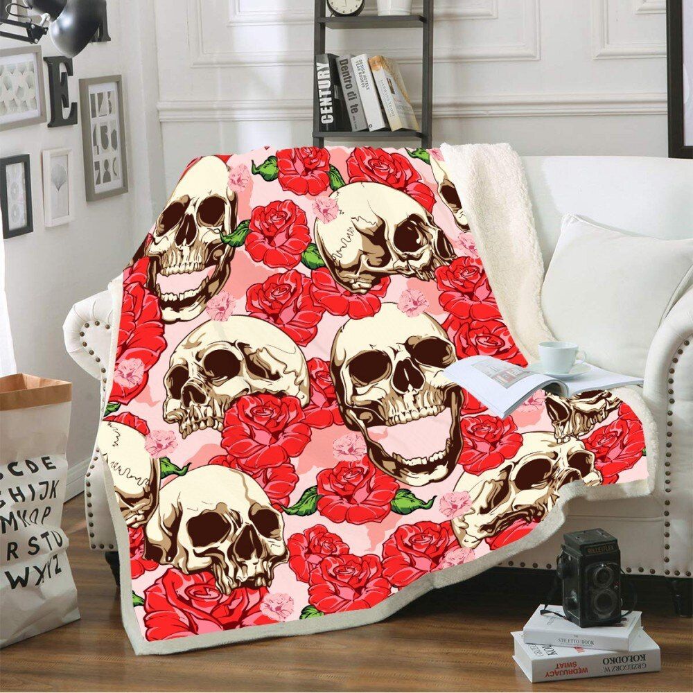 Skull Rose Sherpa Fleece Blanket