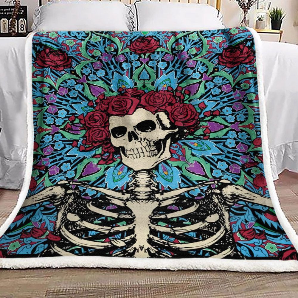 Skull Rose Sherpa Fleece Blanket