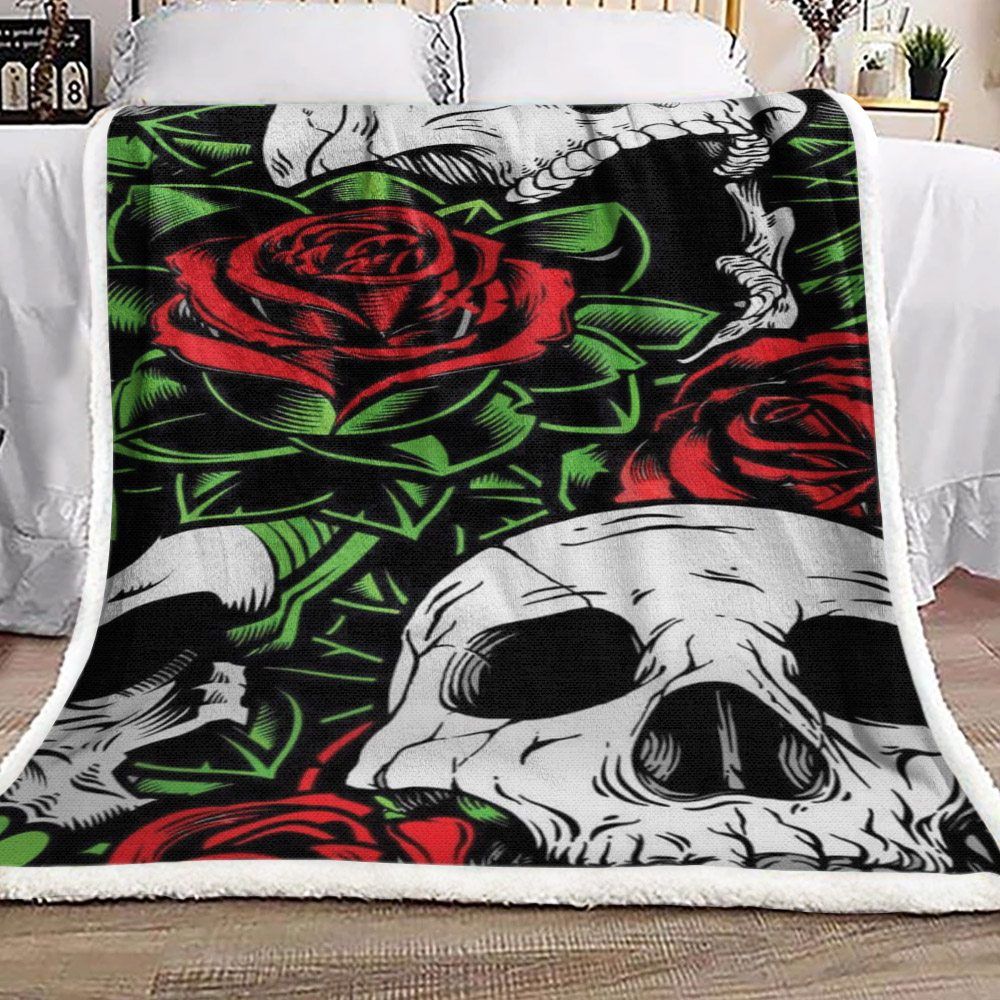Skull Rose Sherpa Fleece Blanket