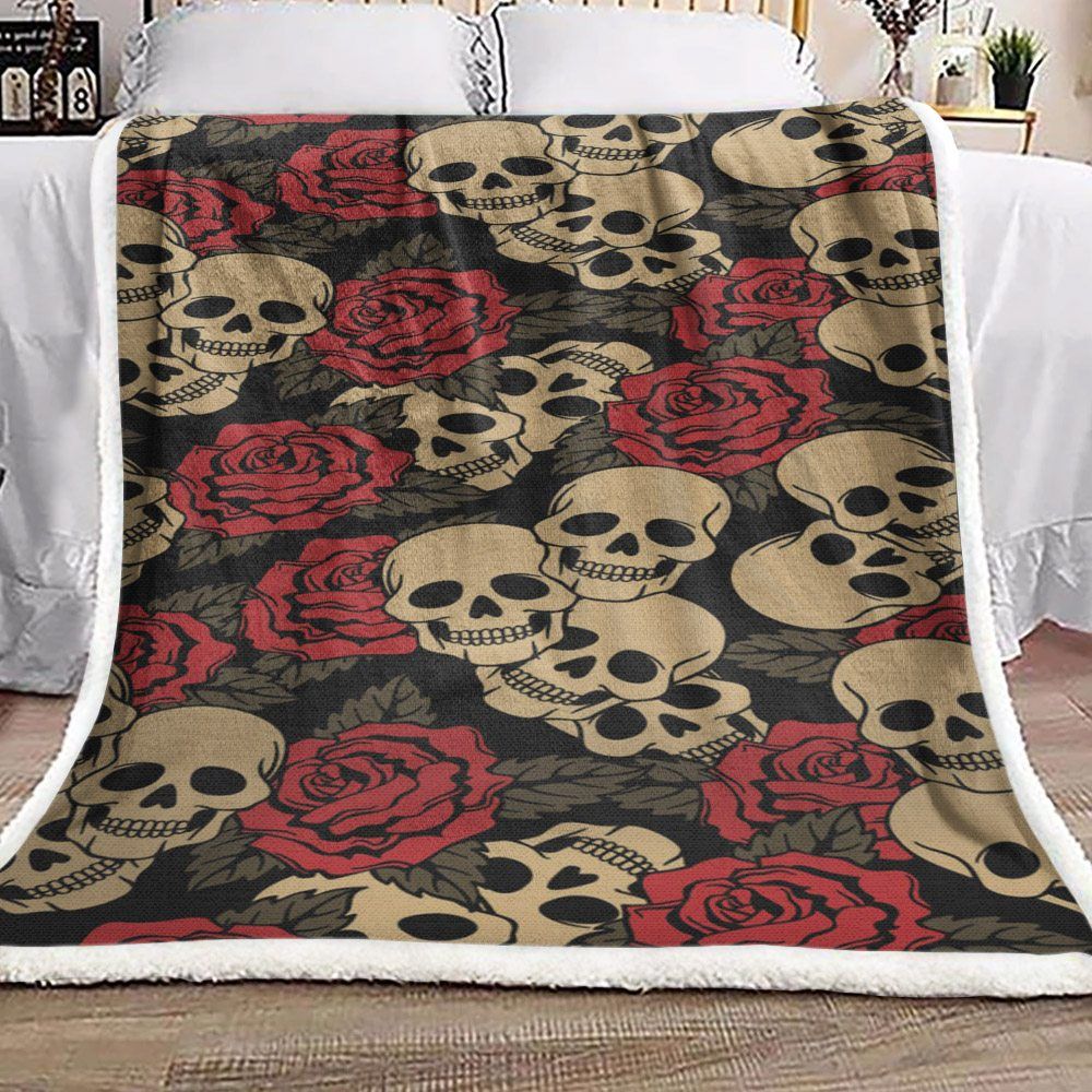 Skull Rose Sherpa Fleece Blanket