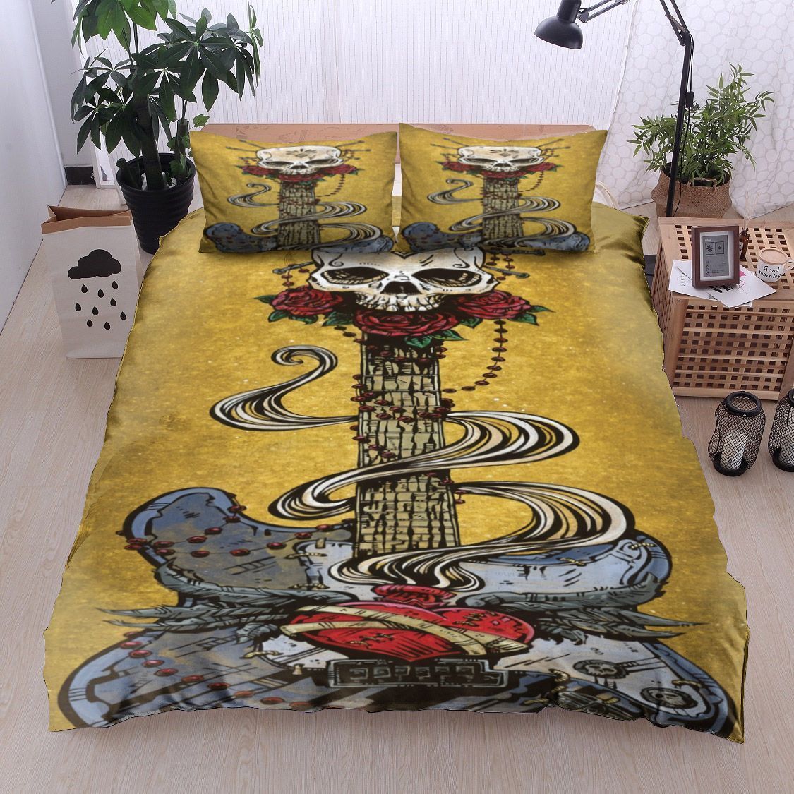 Skull Rose Electric Guitar Bedding Set