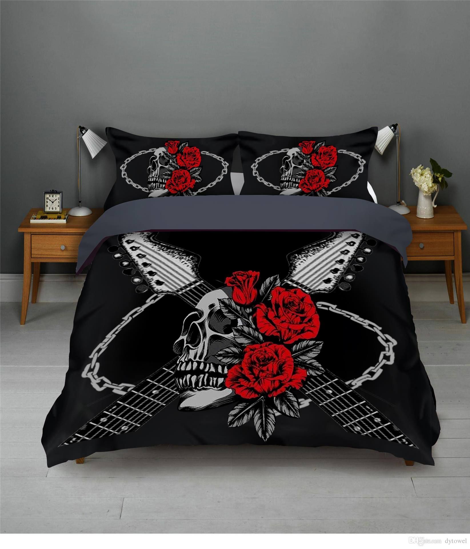 Skull Rose Guitar Bedding Set