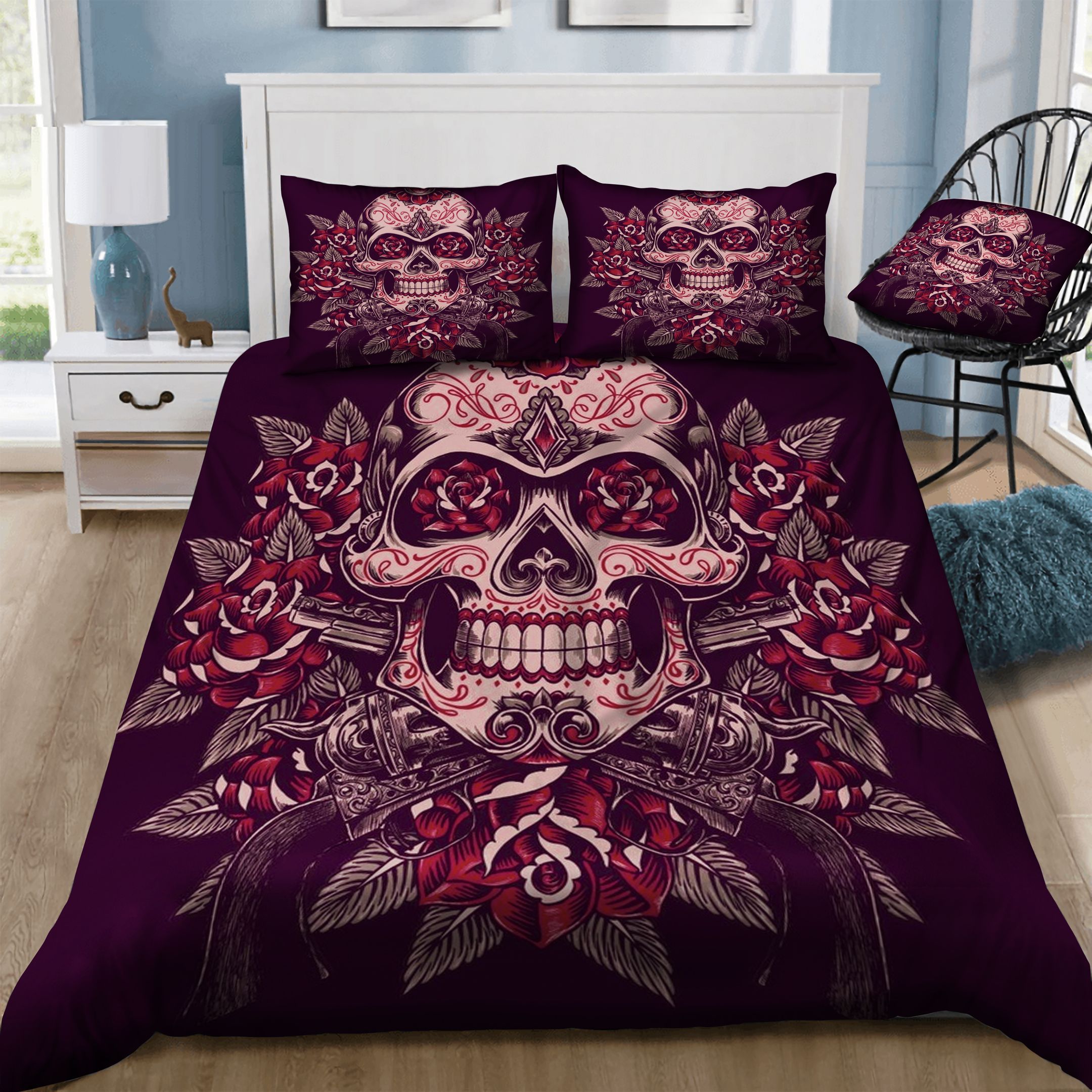 Skull Rose Gun  Bedding Set