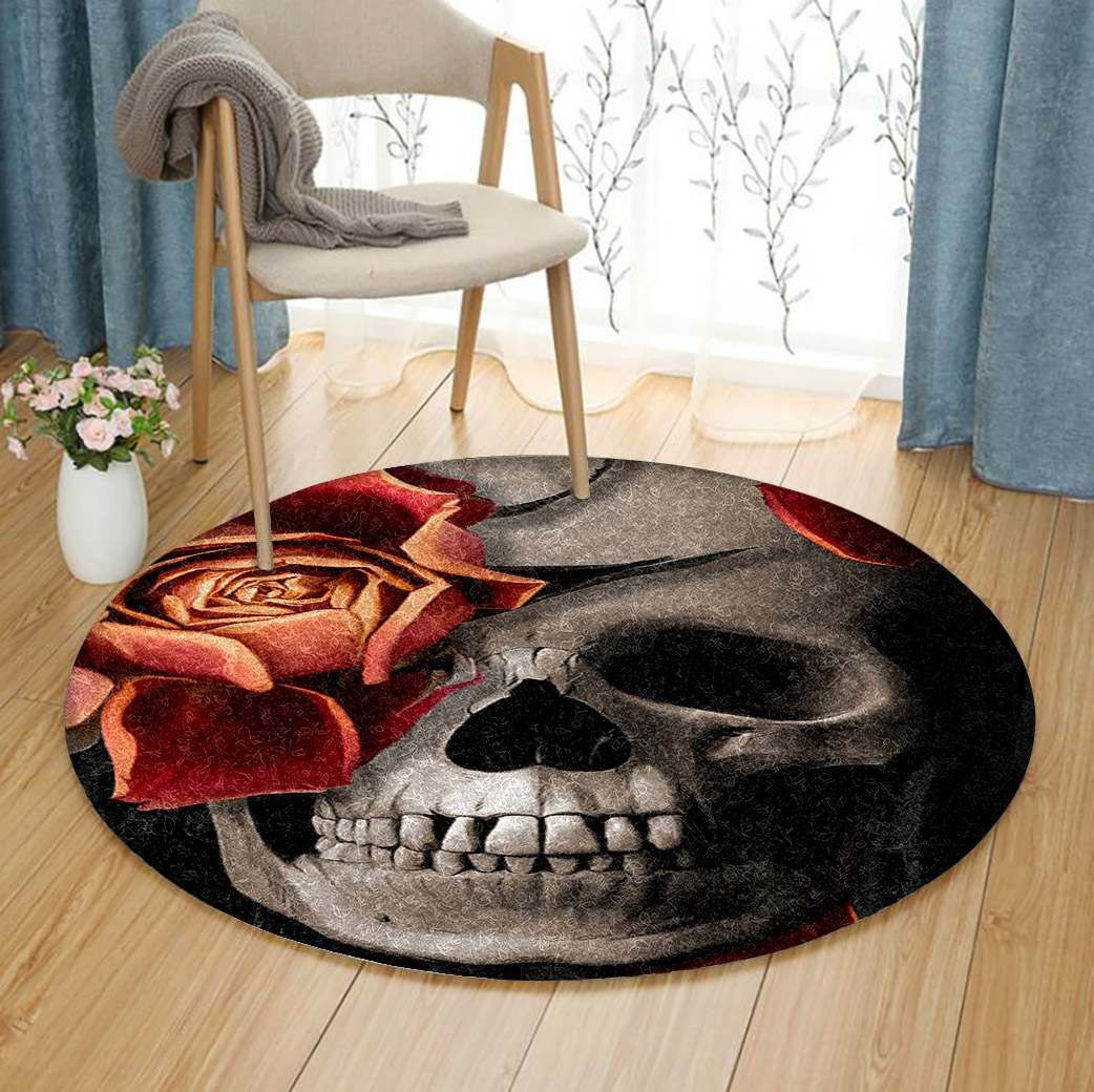 Skull Rose Round Carpet