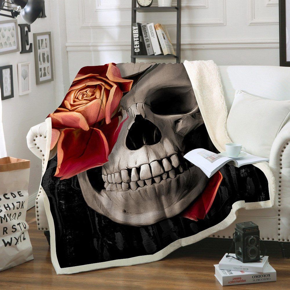 Skull Rose Sherpa Fleece Blanket