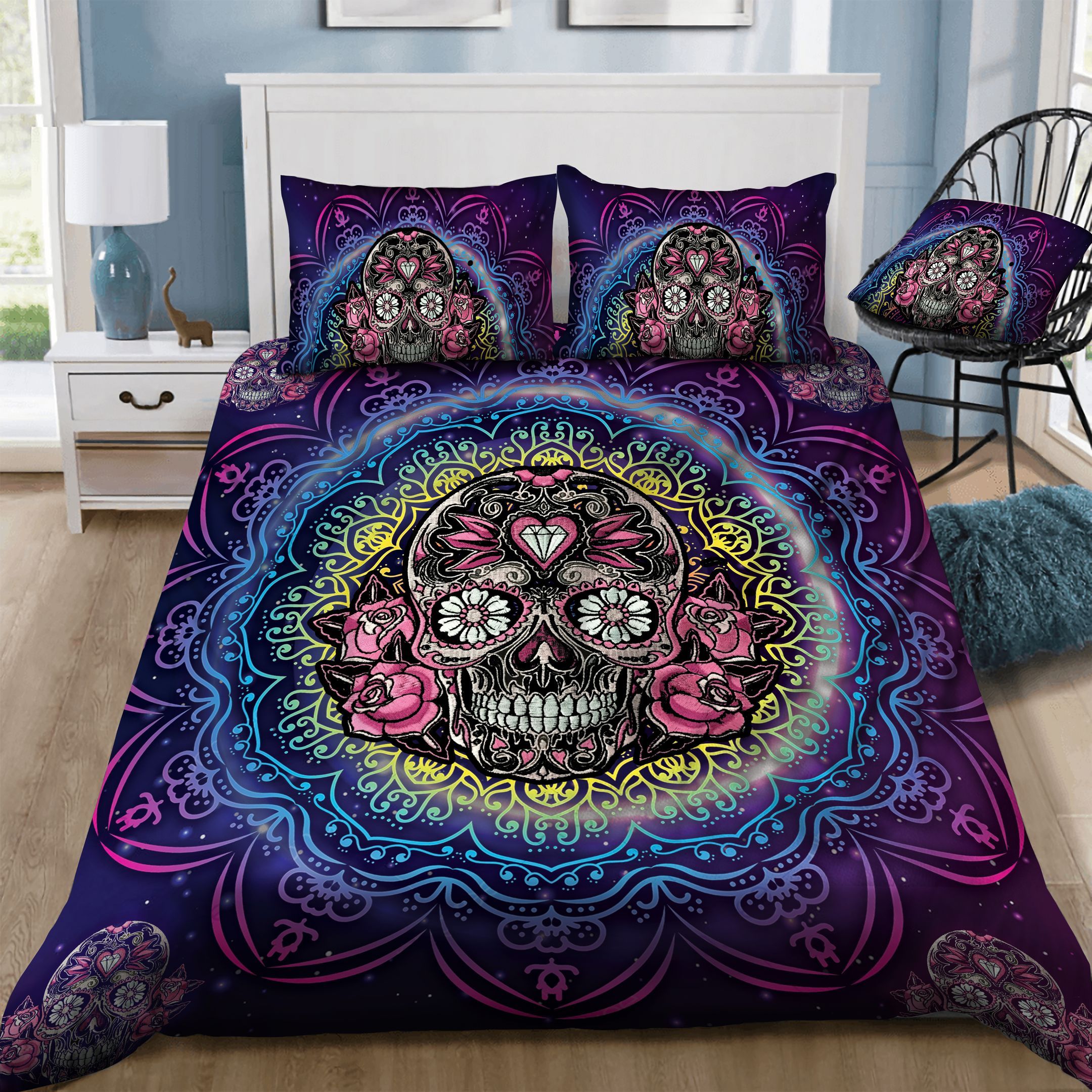 Skull Rose Mandala  Bedding Set