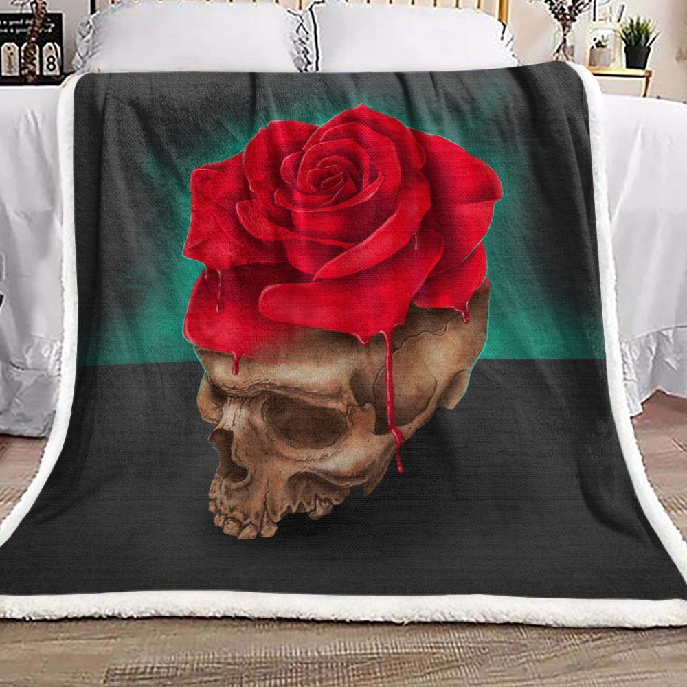 Skull Rose Sherpa Fleece Blanket
