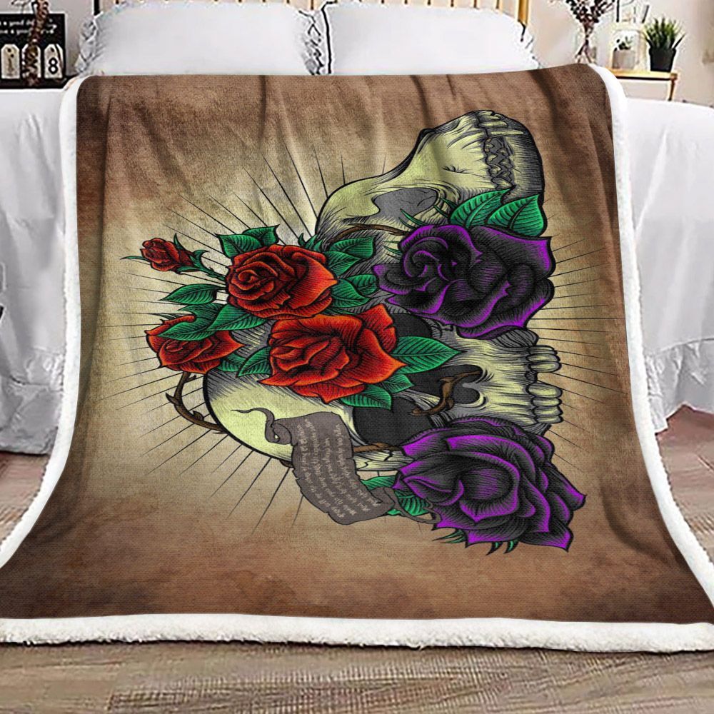 Skull Rose Sherpa Fleece Blanket