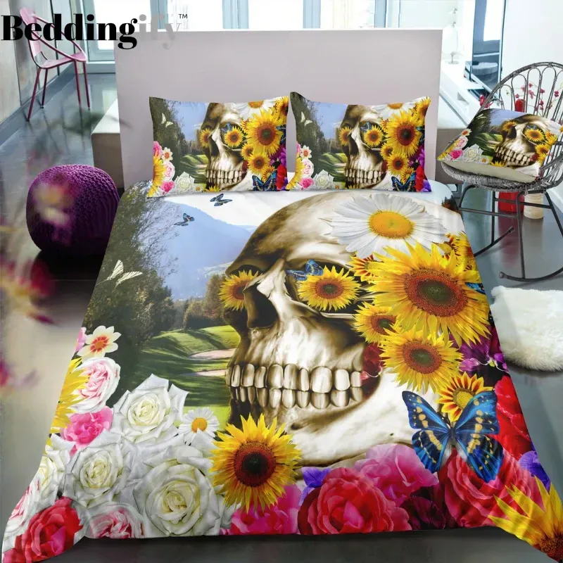 Skull Rose Sunflower And Butterfly Gs Cl Bedding Set