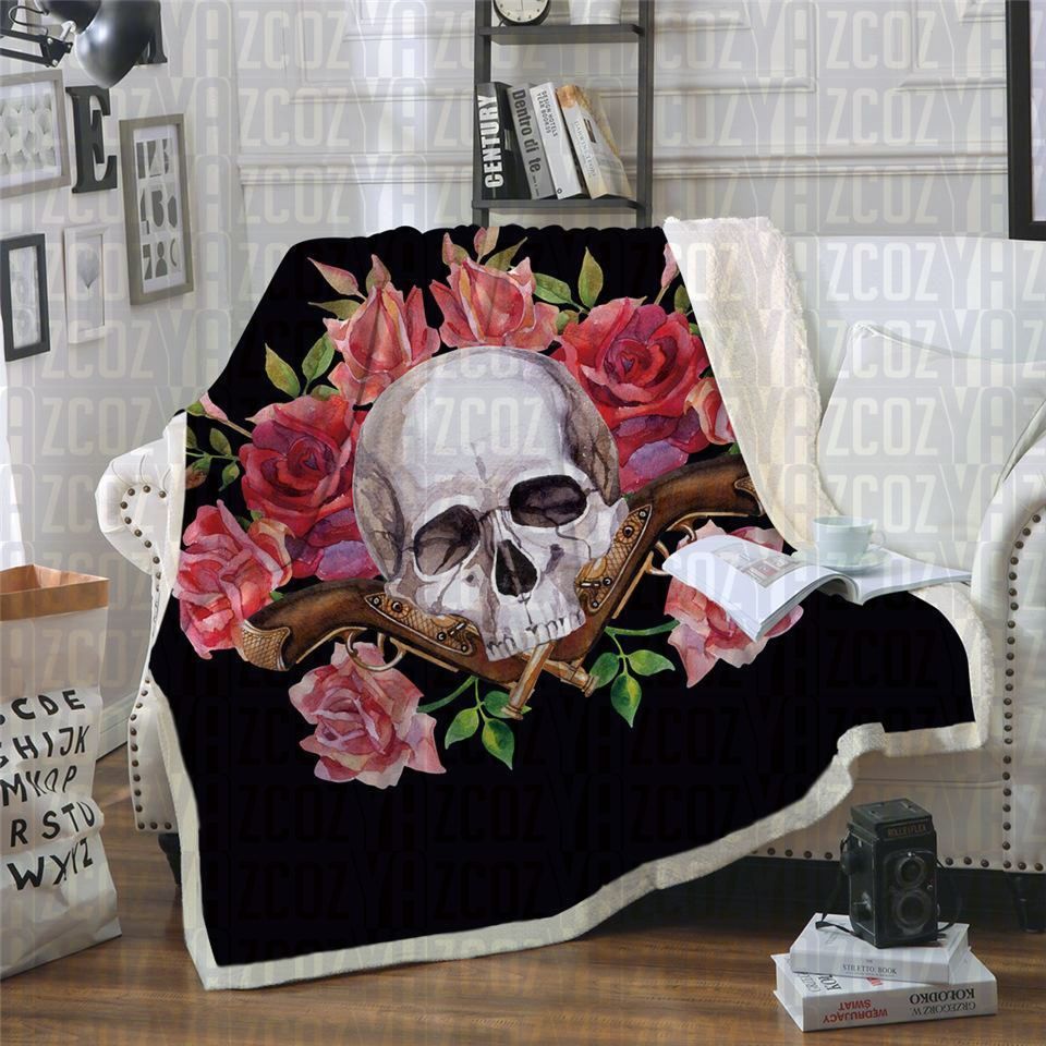 Skull Roses Sherpa Fleece Blanket