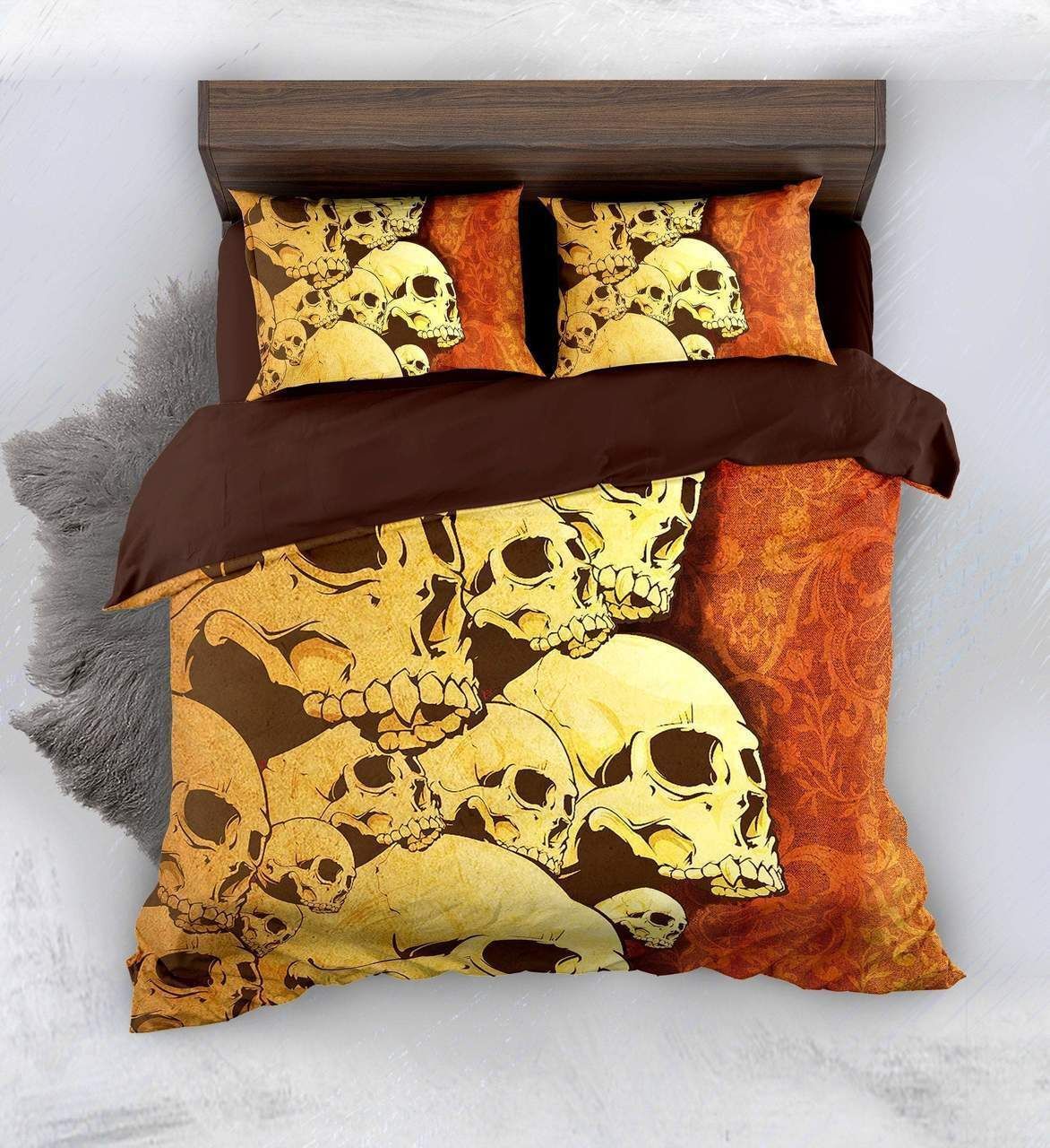 Skull Shade Of Orange Bedding Set