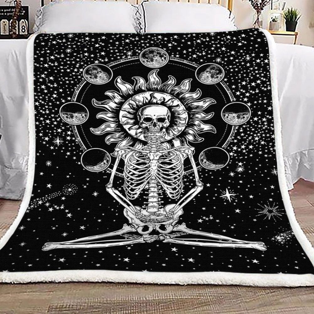 Skull Skeleton Sun And Moon Sherpa Fleece Blanket