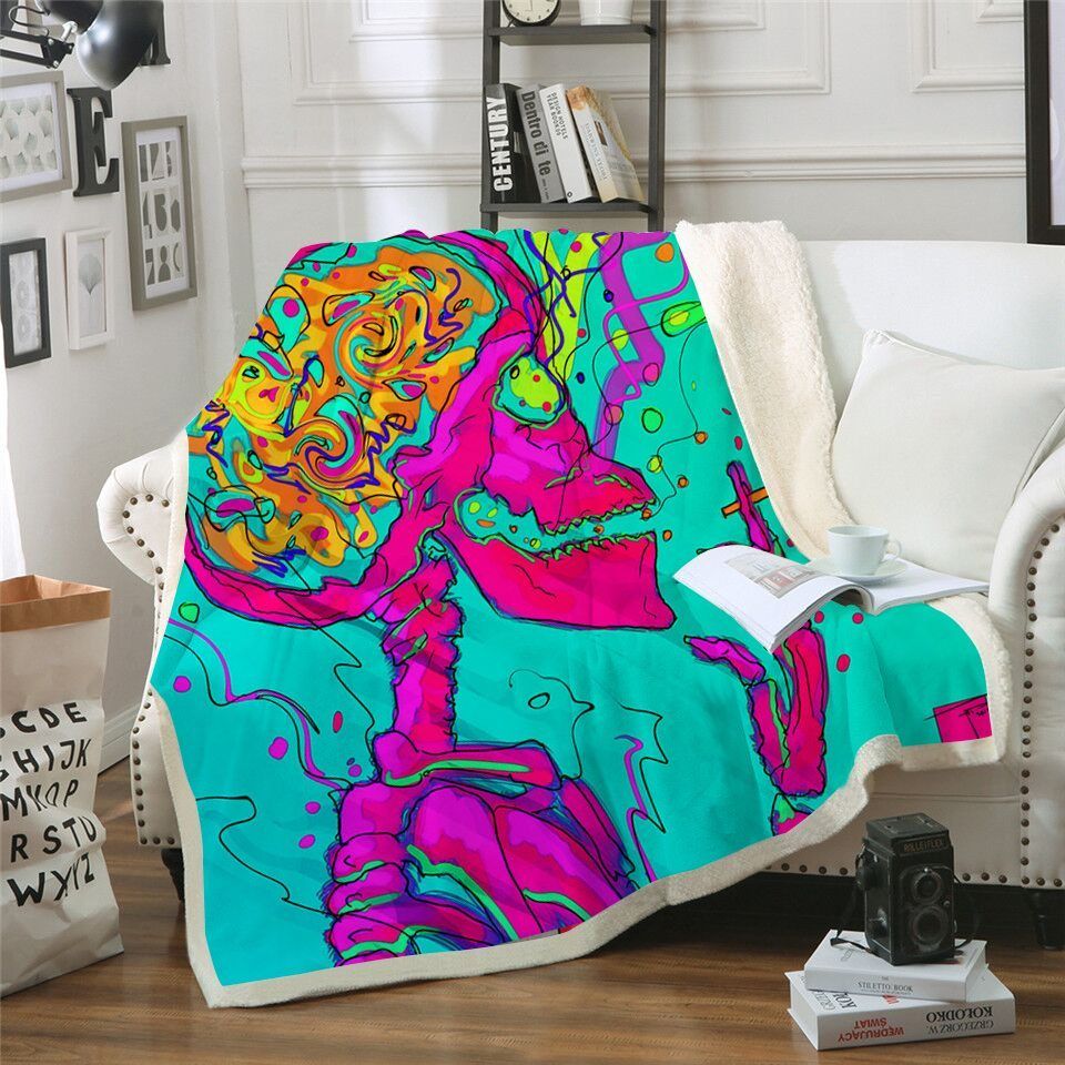 Skull Smoking Sherpa Fleece Blanket