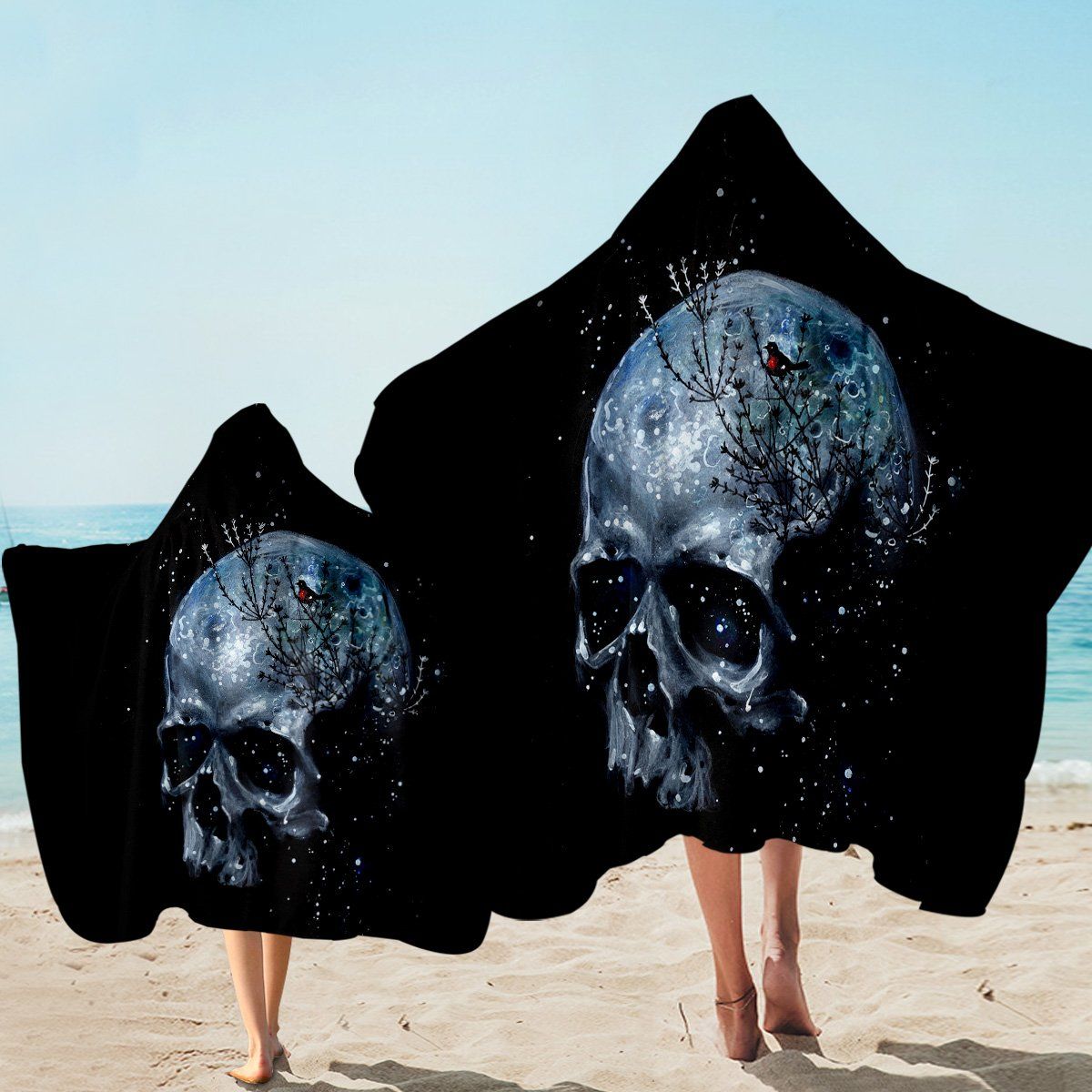 Skull Sprinkle Snow On Black Printed Hooded Towel