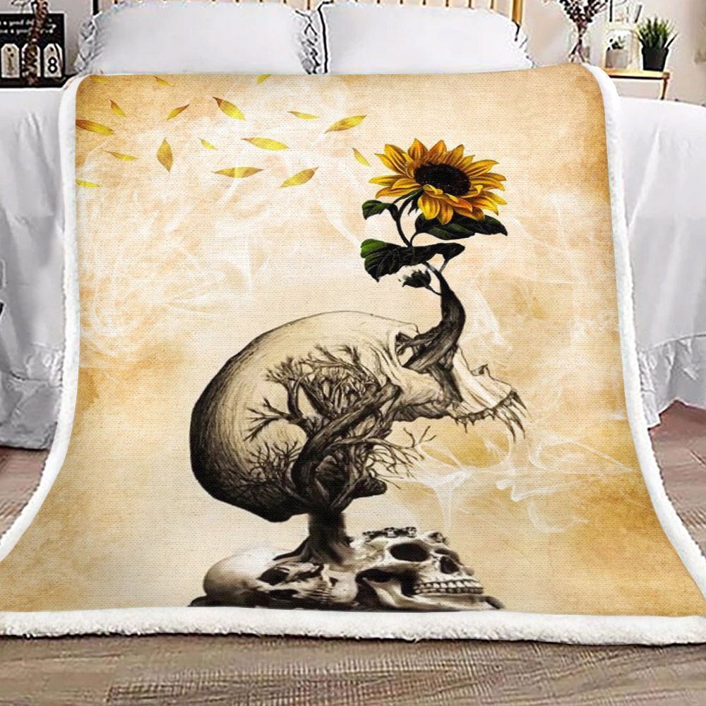 Skull Sunflower Sherpa Fleece Blanket