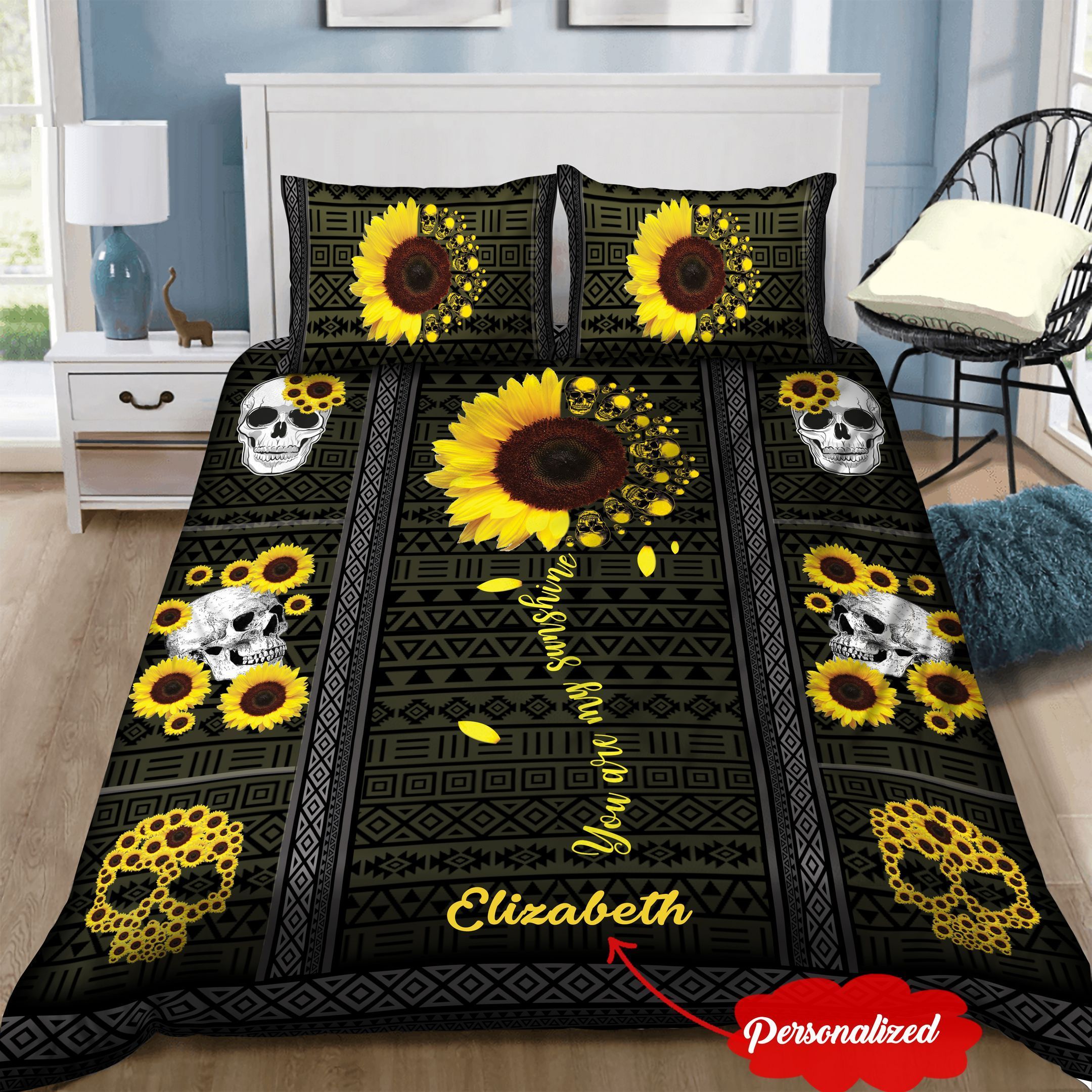 Skull Sunflower Personalized Bedding Set