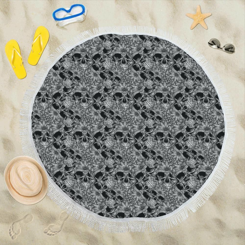 Skull Tattoo Design Printed Round Beach Towel