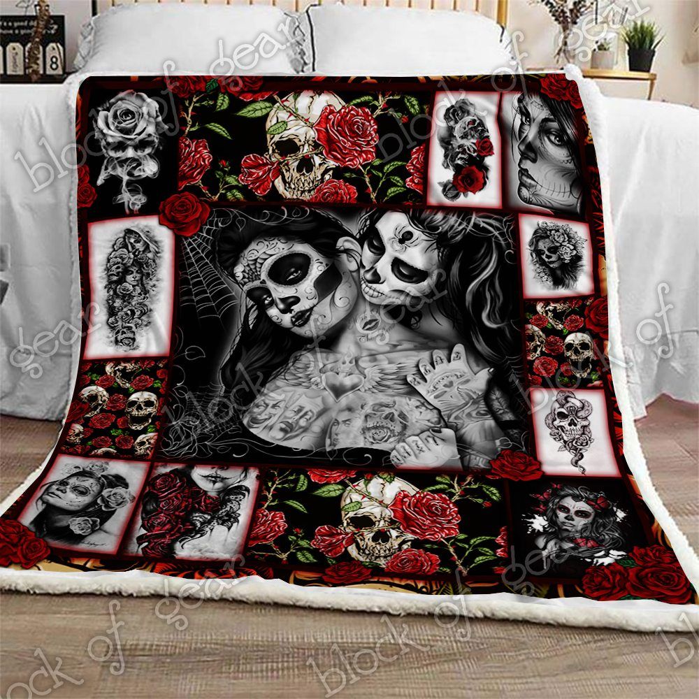 Skull Tattooed Girl Sherpa Fleece Blanket