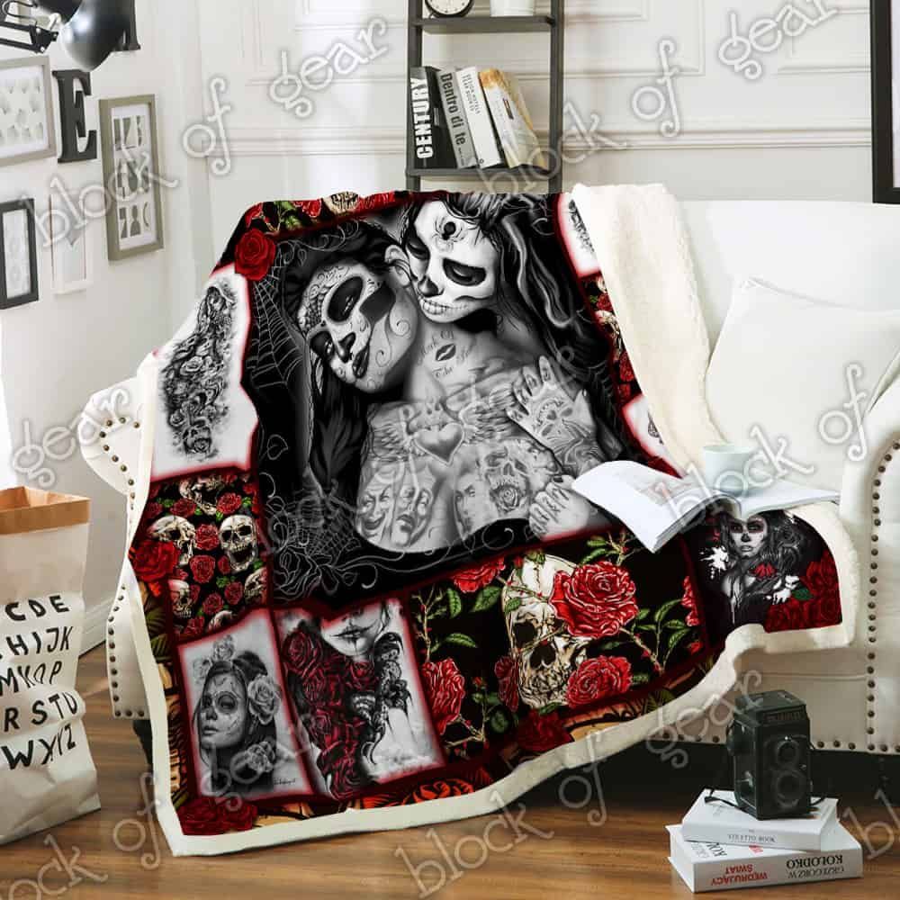 Skull Tattooed Girl Fleece Blanket