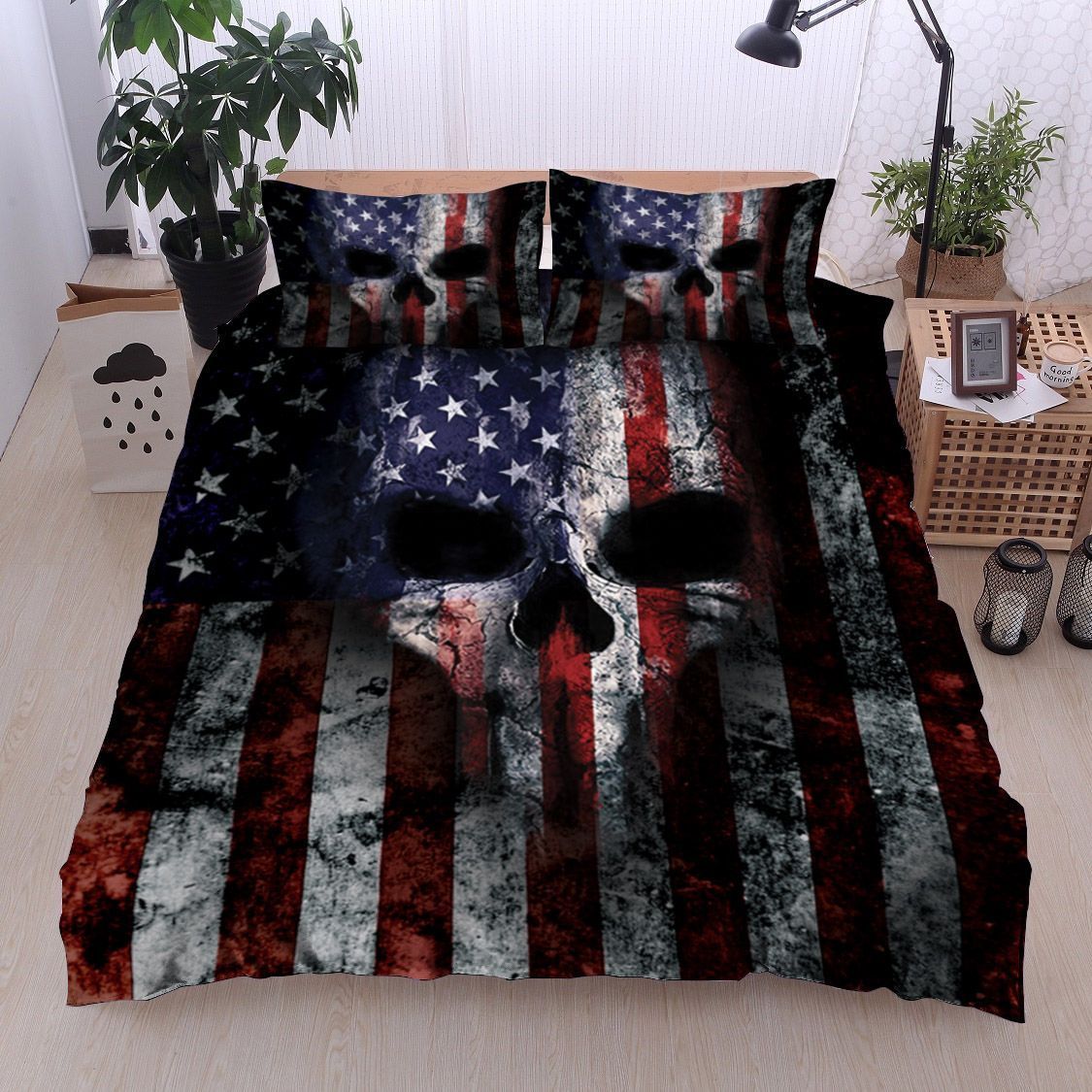 Skull Us Flag Bedding Set