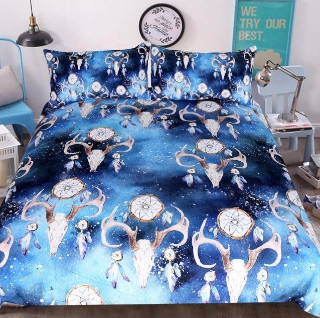 Skull Watercolor Galaxy Bedding Set