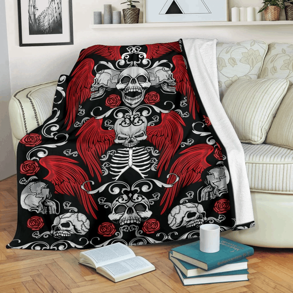 Skull Wings Sherpa Fleece Blanket