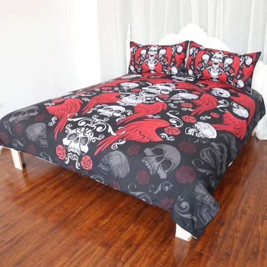 Skull Wings Rose Bedding Set