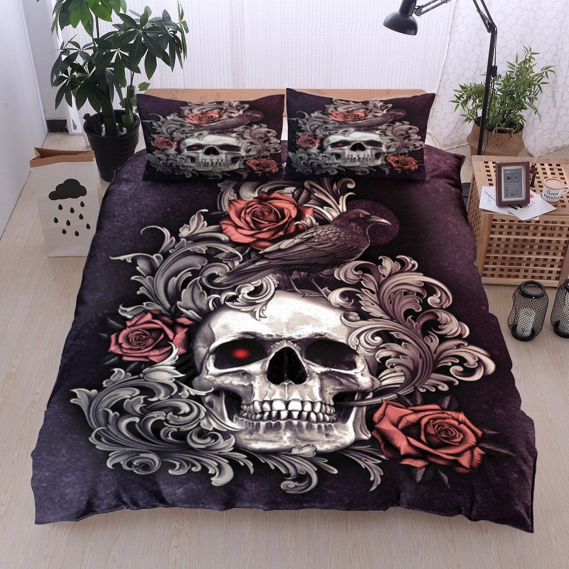 Skull With Crow Filigree Bedding Set