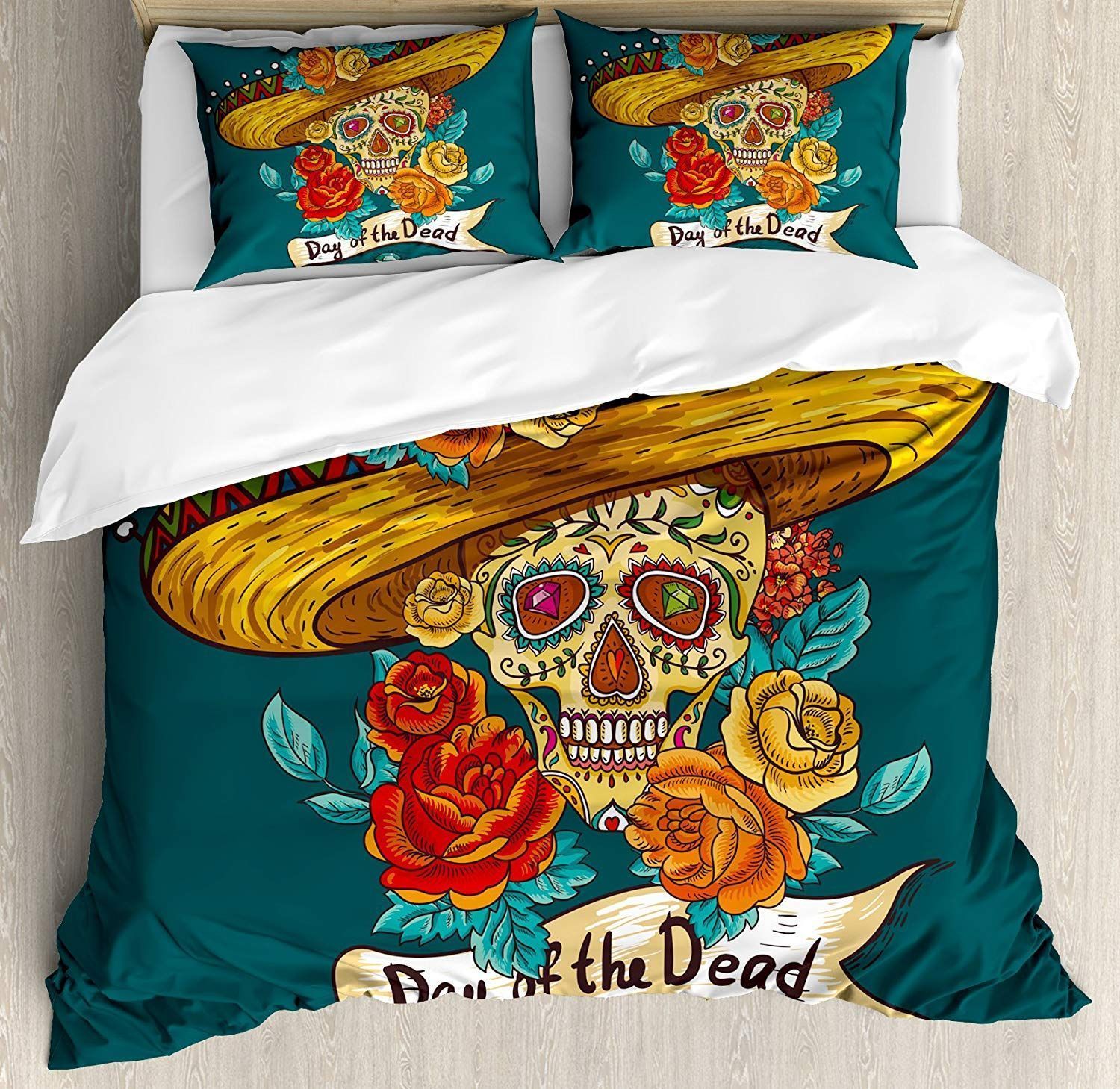 Skull With Flowers Day Of The Dead Bedding Set