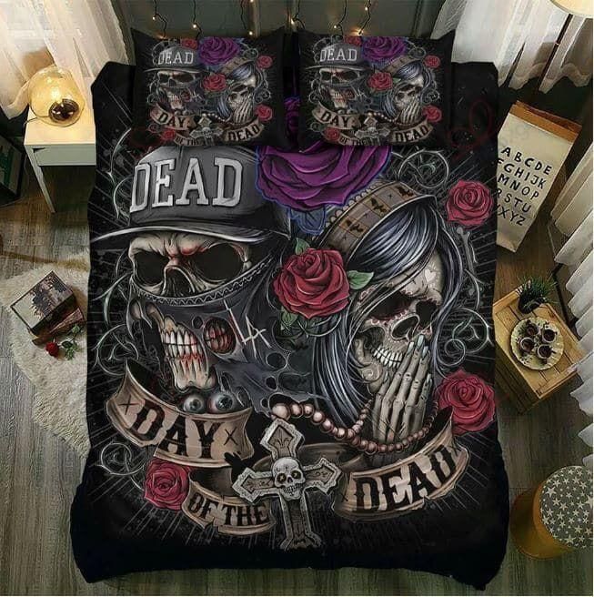 Skull With Rose Day Of The Dead Bedding Set