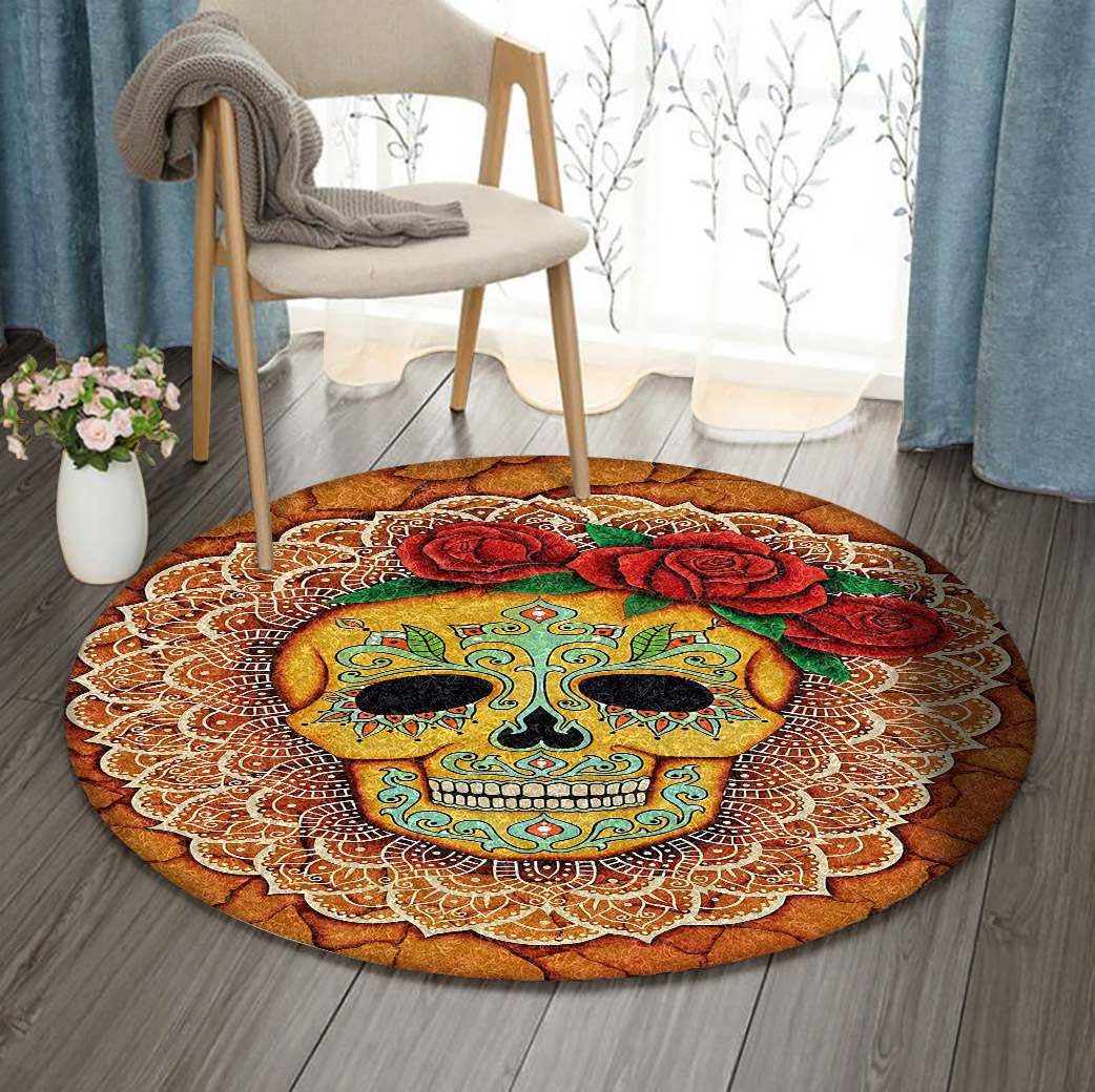 Skull With Rose Round Carpet