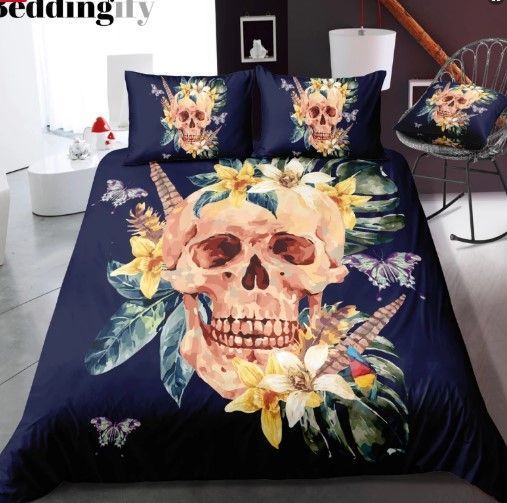 Skull Yellow Flower Bedding Set