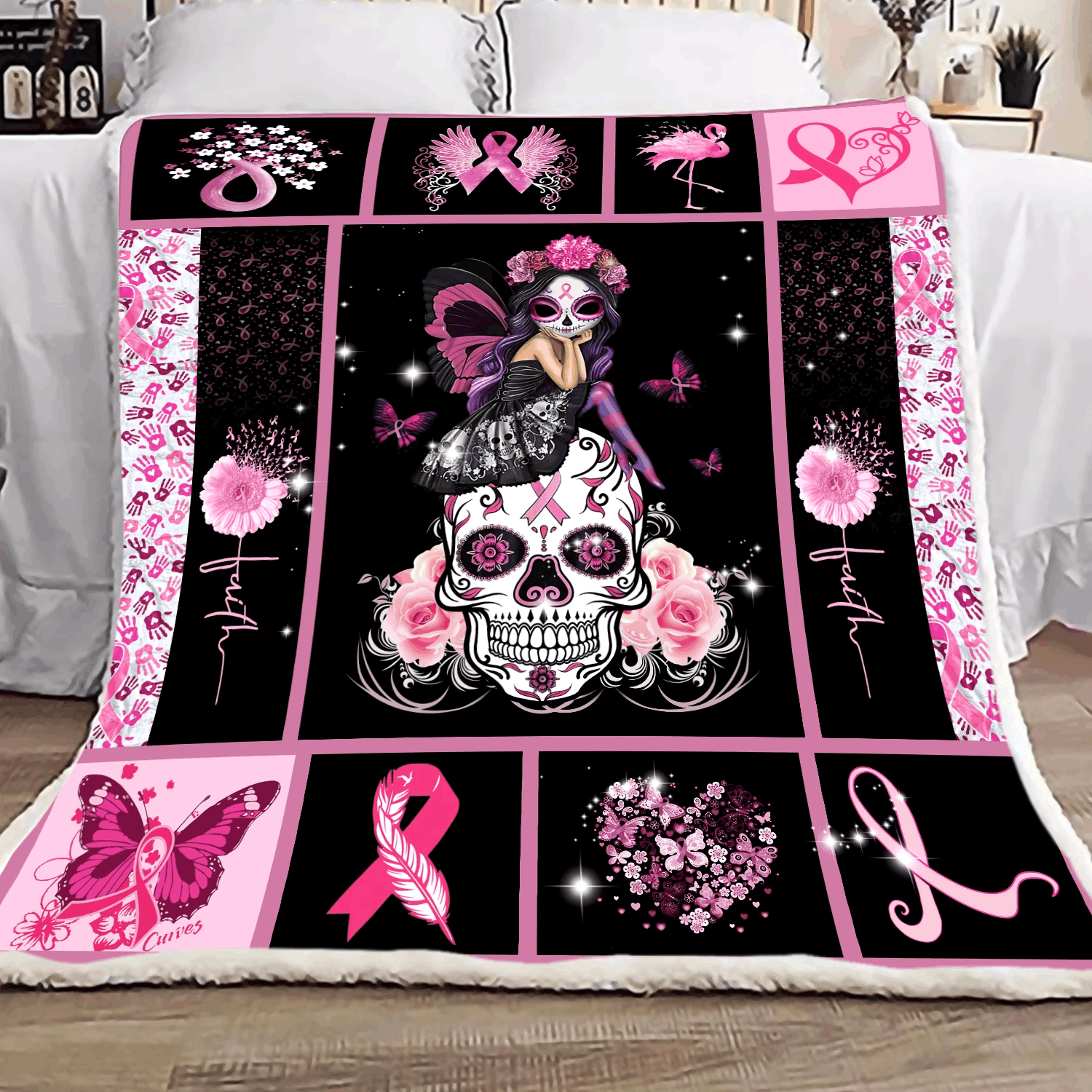Skullgirl Fight For Breast Cancer Sherpa Fleece Blanket