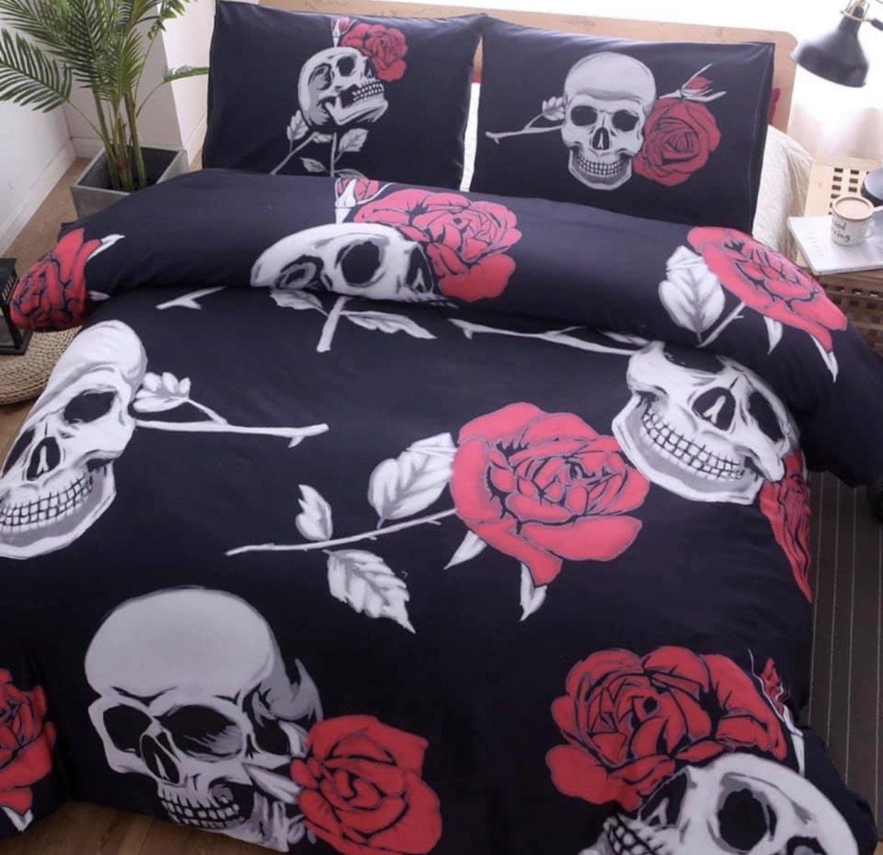 Skulls And Roses 3 Pc Bedding Set