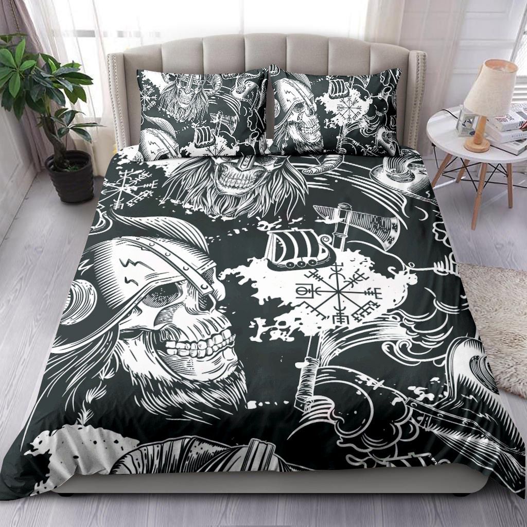 Skulls In Viking Helmets Bedding Set