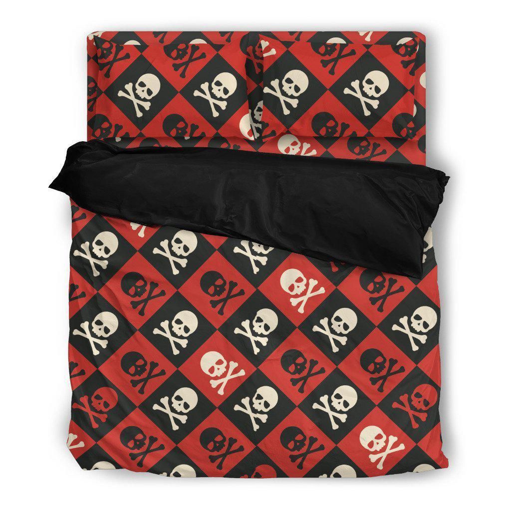 Skulls Red And Black Patchwork Bedding Set