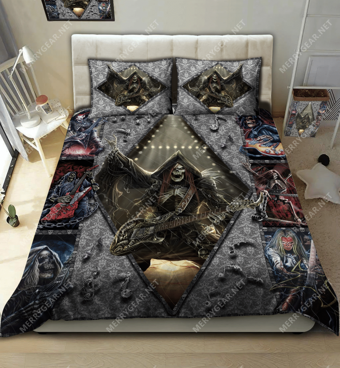 Skulls Rock With Guitar Bedding Set