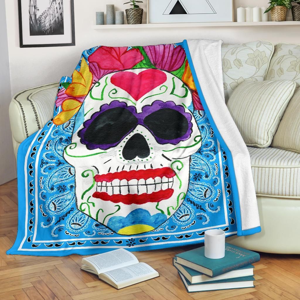 Sky Bandana Sugar Skull Sherpa Fleece Blanket