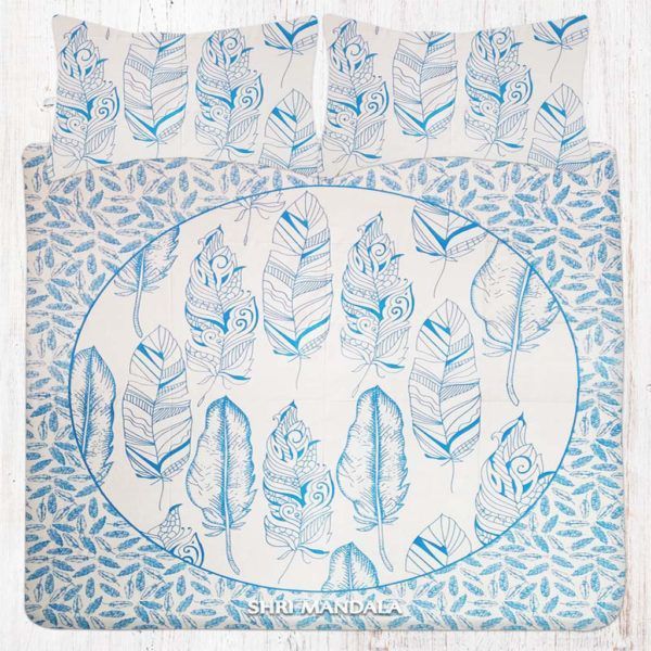 Sky Blue Feather Hippie Mandala Bedding Set